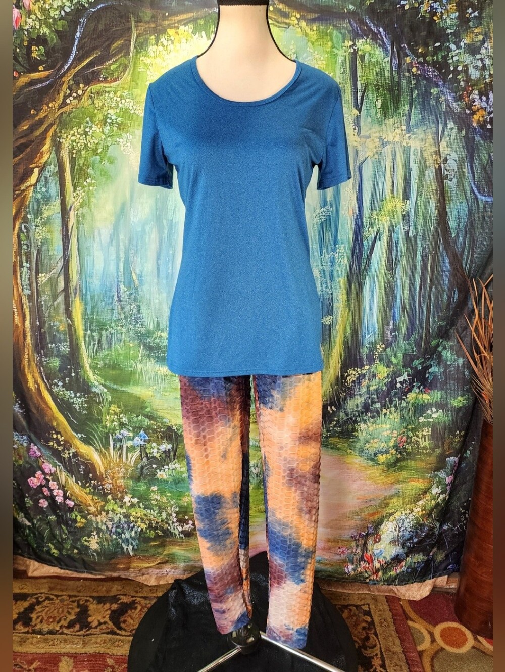 🍍💙 Yuna Butt Lift Honeycomb Leggings Outfit 32 Degrees Top NWT Size M